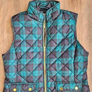 St Johns Bay Womens Puffer Vest Quilted Plaid Zip Up Accent Zipper Size Small